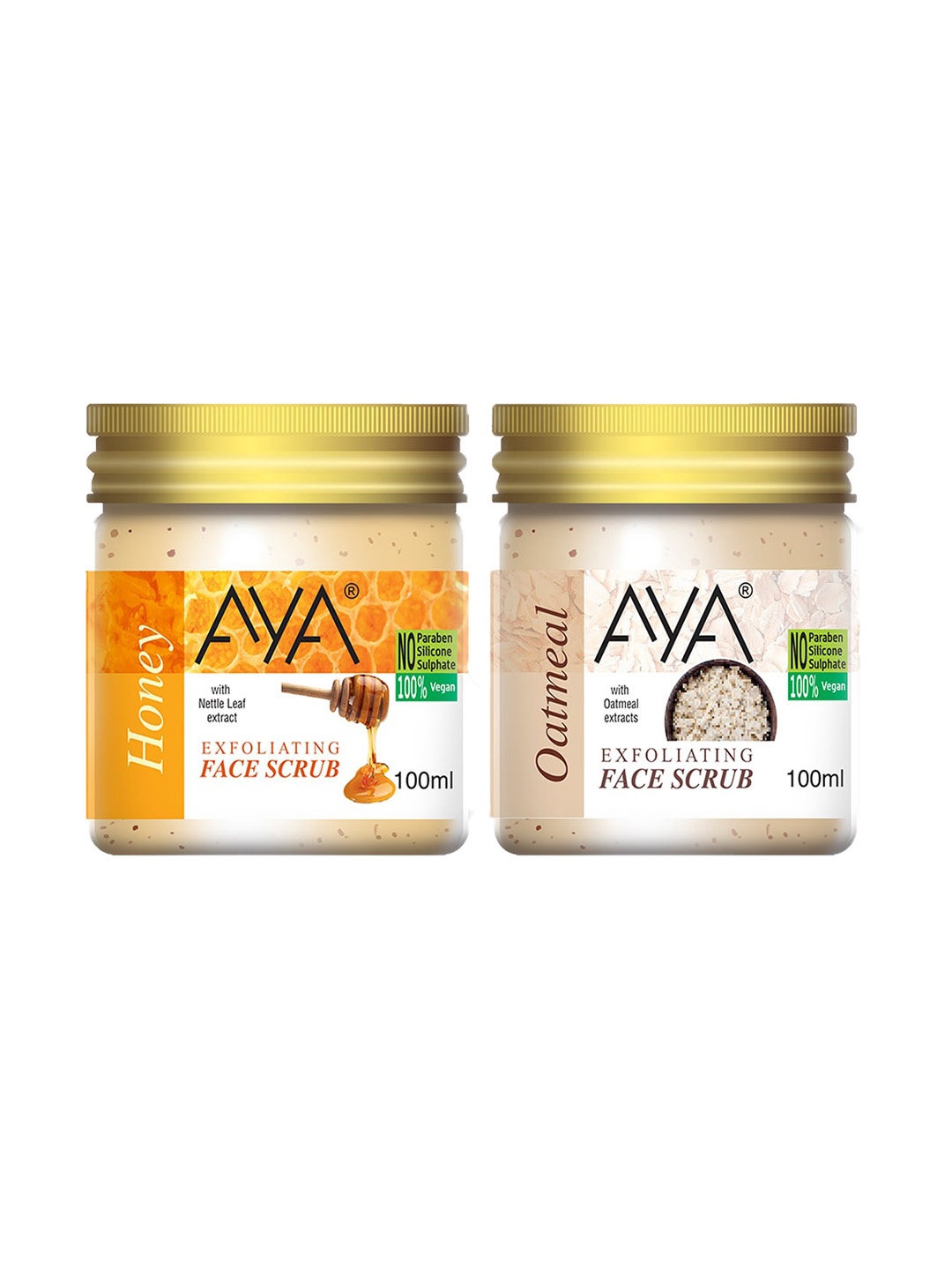 

AYA Set of Honey & Oatmeal Exfoliating Face Scrubs - 100 ml Each, Cream