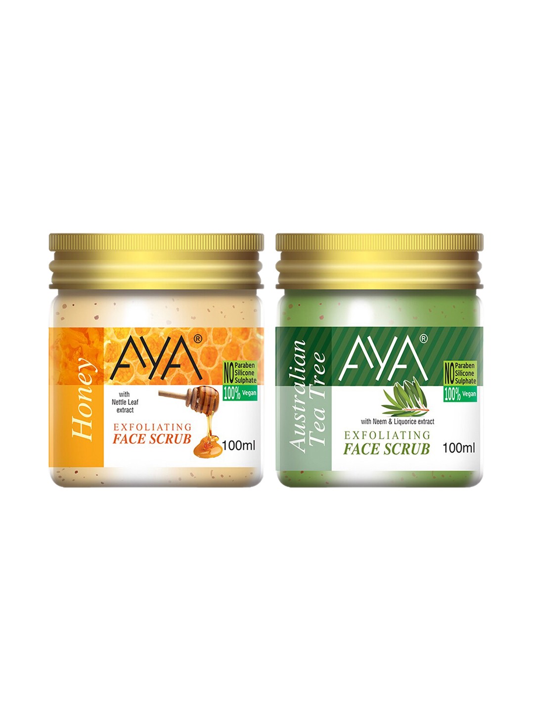 

AYA Set of Honey & Tea Tree Exfoliating Face Scrubs - 100 ml Each, Green