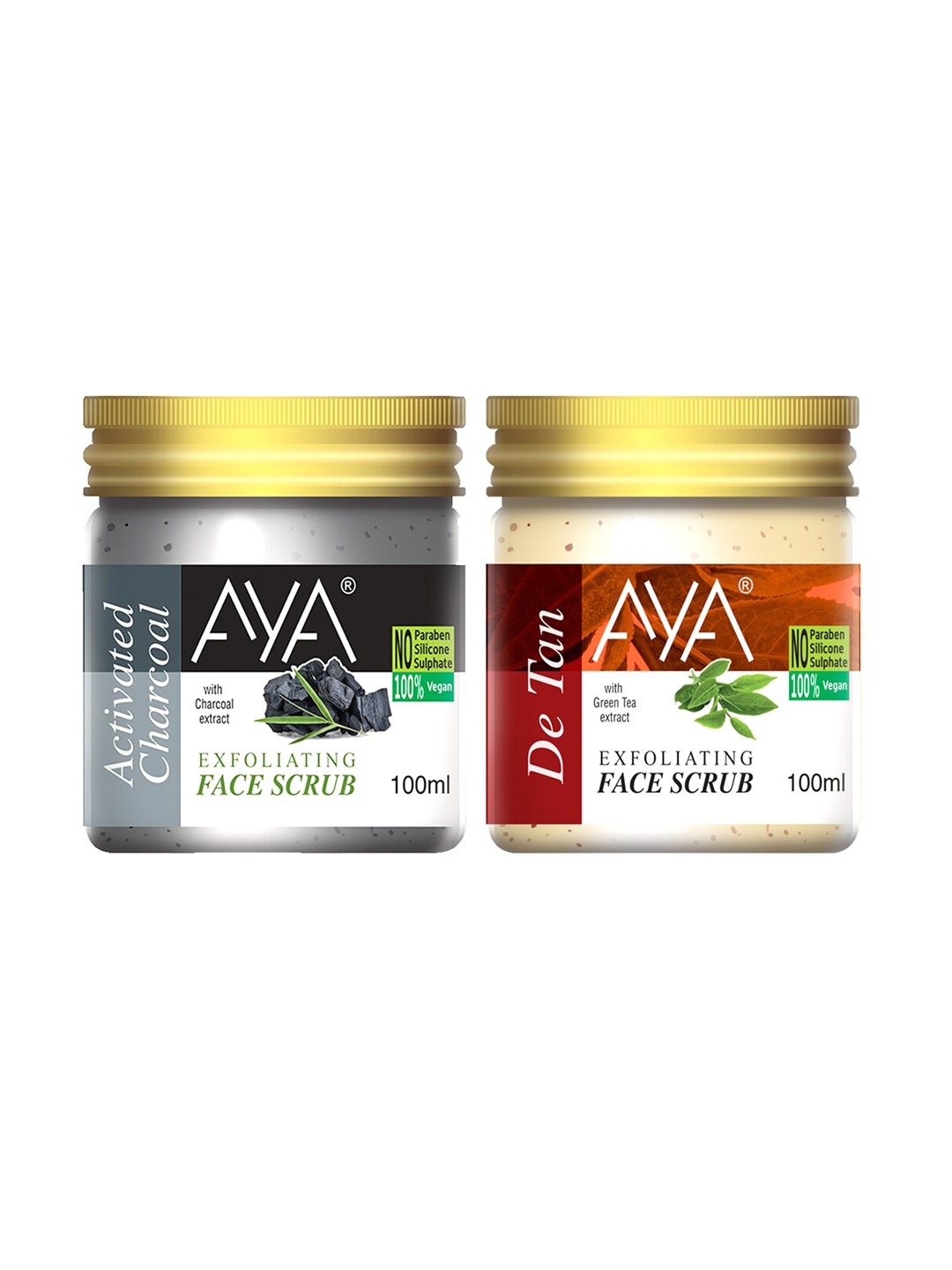 

AYA Set of Activated Charcoal & De Tan Exfoliating Face Scrubs - 100 ml Each, Grey