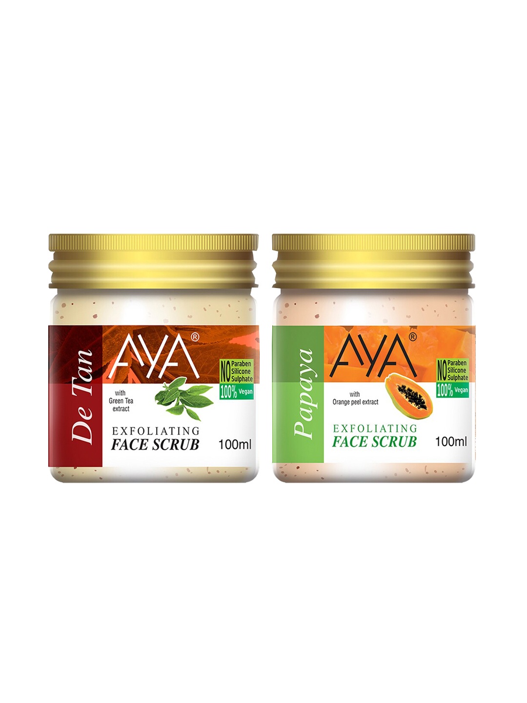 

AYA Set of De Tan & Papaya Exfoliating Face Scrubs - 100 ml Each, Cream