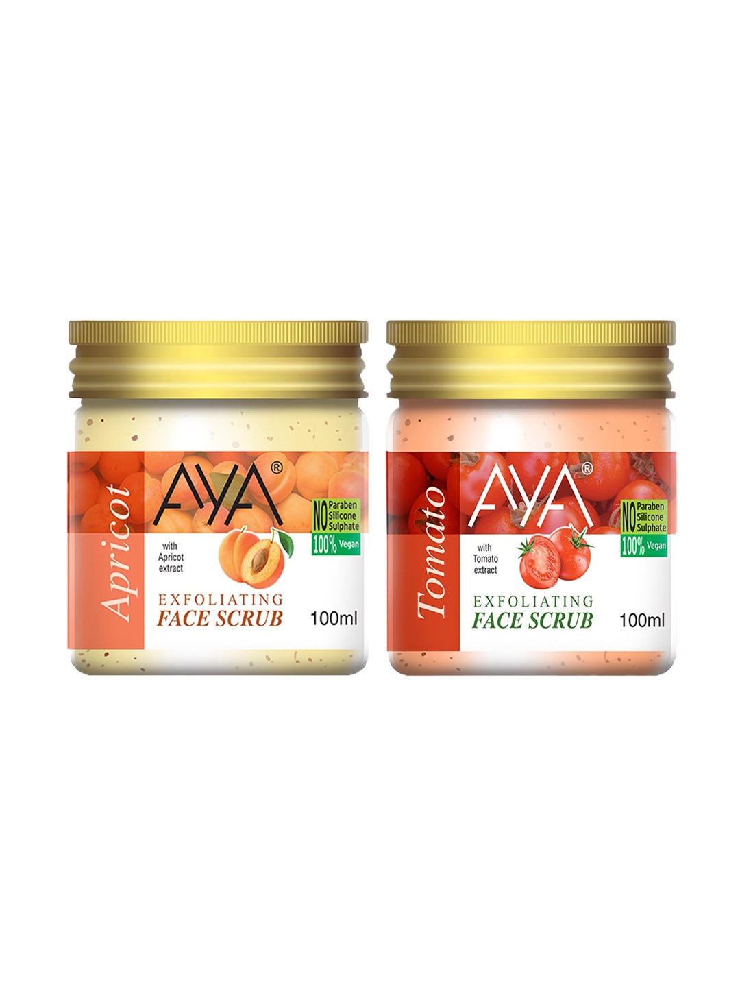 

AYA Set of Apricot & Tomato Exfoliating Face Scrubs - 100 ml Each, Cream