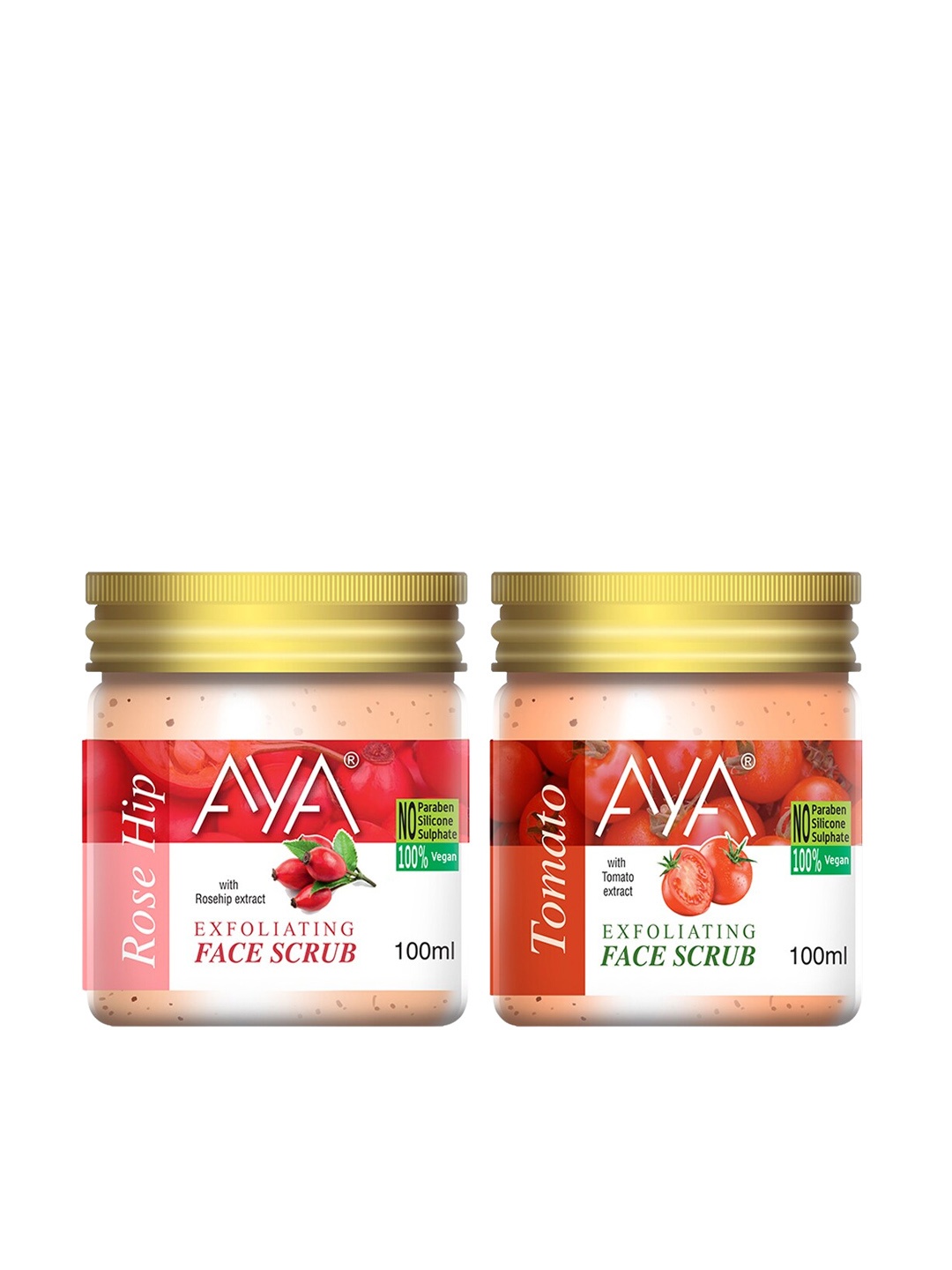 

AYA Set of Rosehip & Tomato Exfoliating Face Scrubs - 100 ml Each, Peach