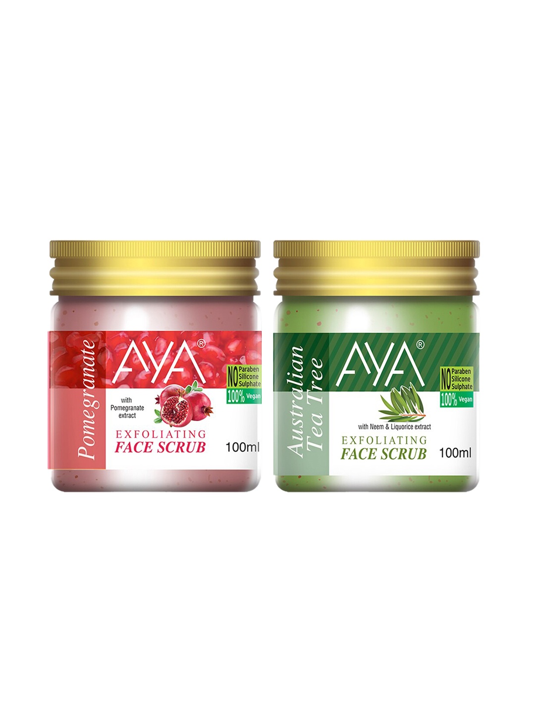 

AYA Set of Pomegranate & Tea Tree Exfoliating Face Scrubs - 100 ml Each, Green