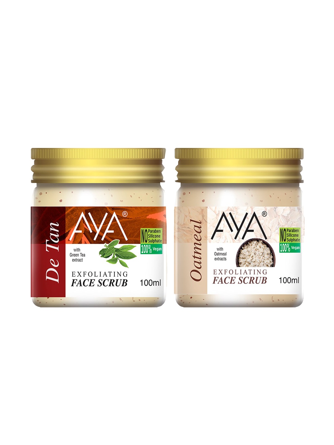 

AYA Set of De Tan & Oatmeal Exfoliating Face Scrubs - 100 ml Each, Cream