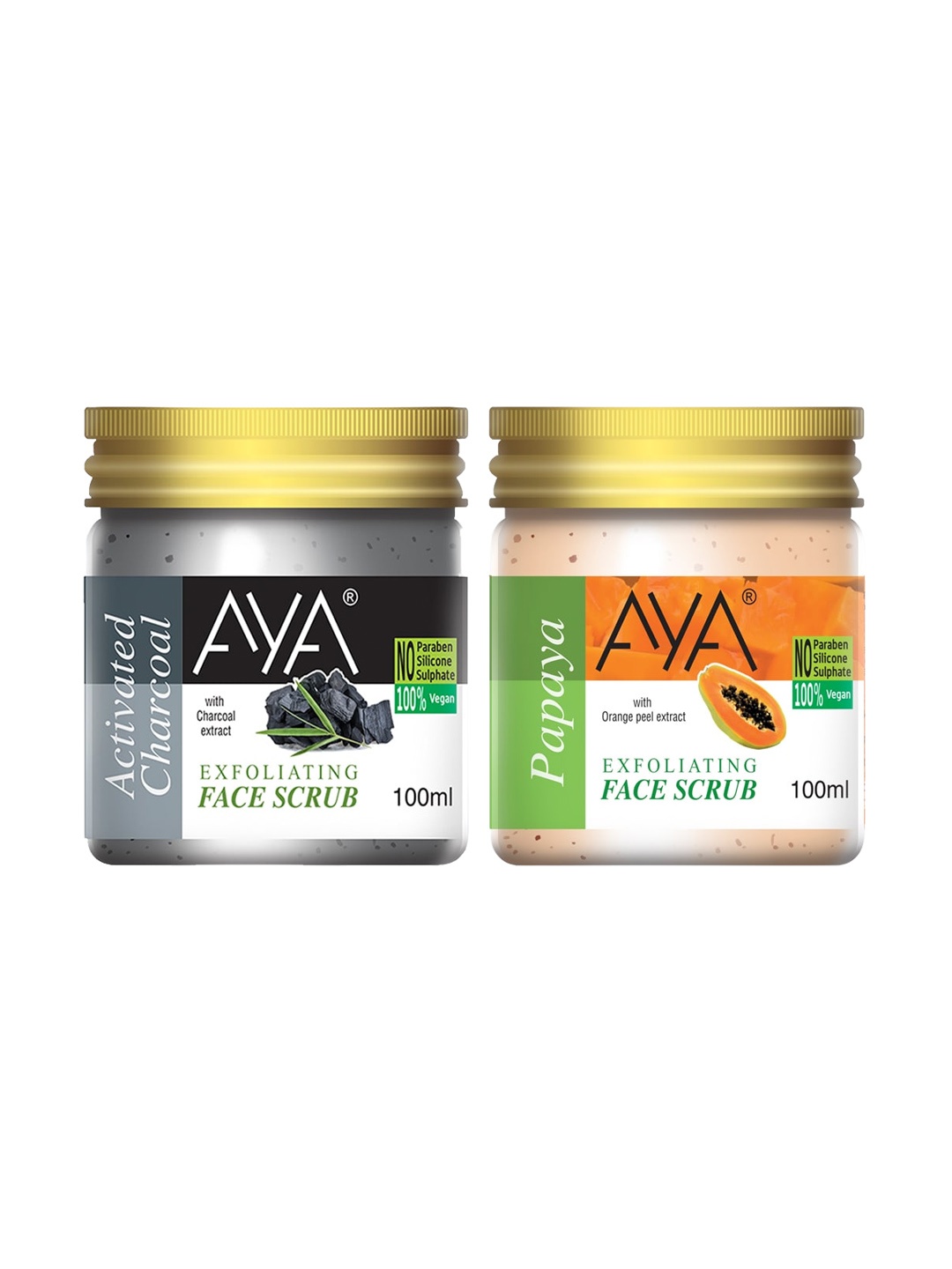 

AYA Set of Activated Charcoal & Papaya Exfoliating Face Scrubs - 100 ml Each, Grey