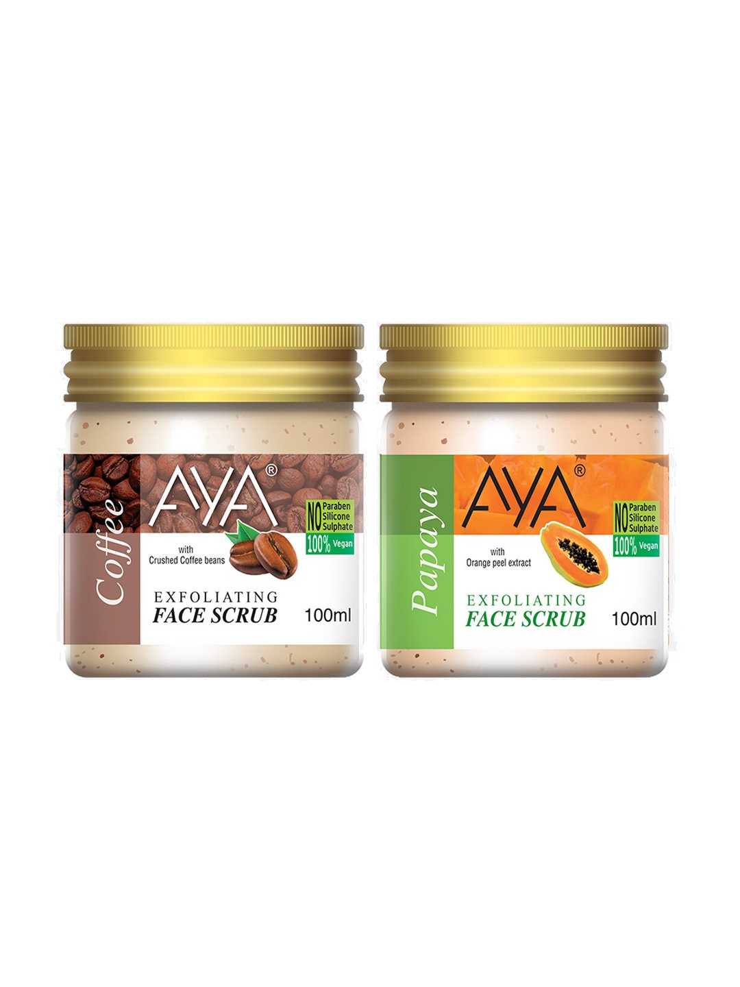 

AYA Set of Coffee & Papaya Exfoliating Face Scrubs - 100 ml Each, Cream