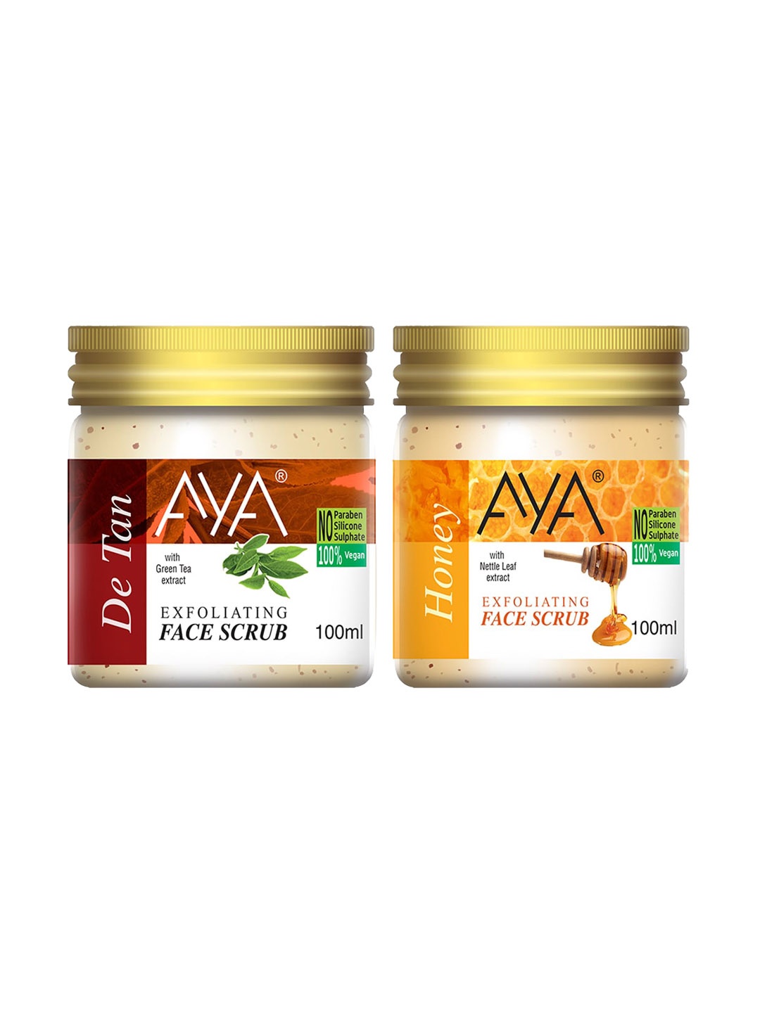 

AYA Set of De Tan & Honey Exfoliating Face Scrubs - 100 ml Each, Cream