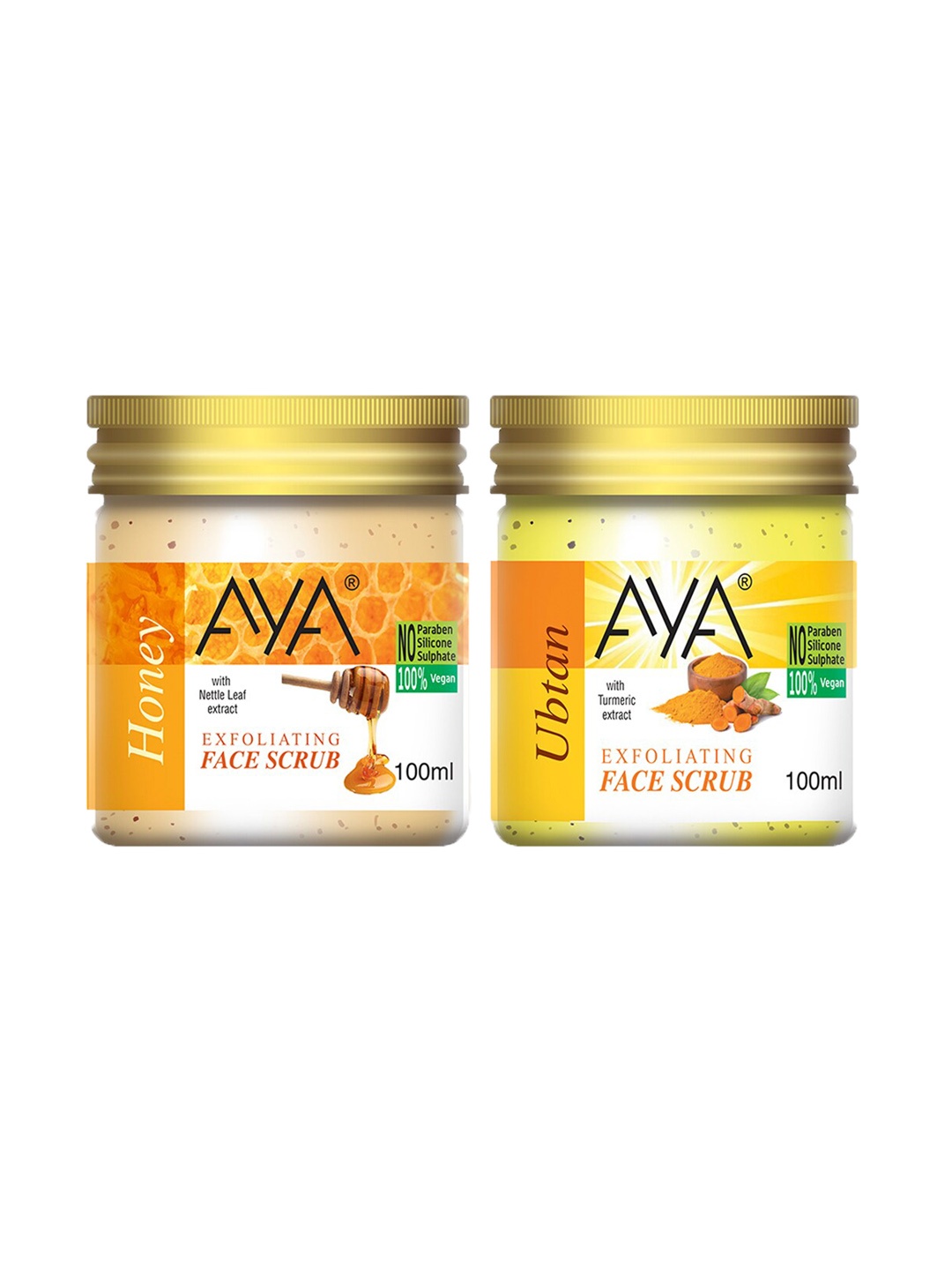 

AYA Set of Honey & Ubtan Exfoliating Face Scrubs - 100 ml Each, Yellow