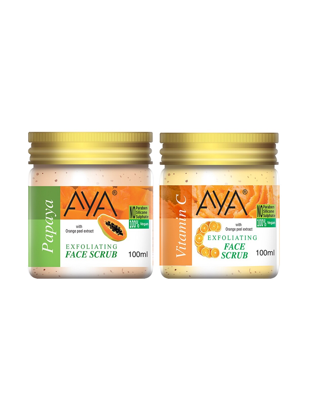 

AYA Set of Papaya & Vitamin C Exfoliating Face Scrubs - 100 ml Each, Yellow