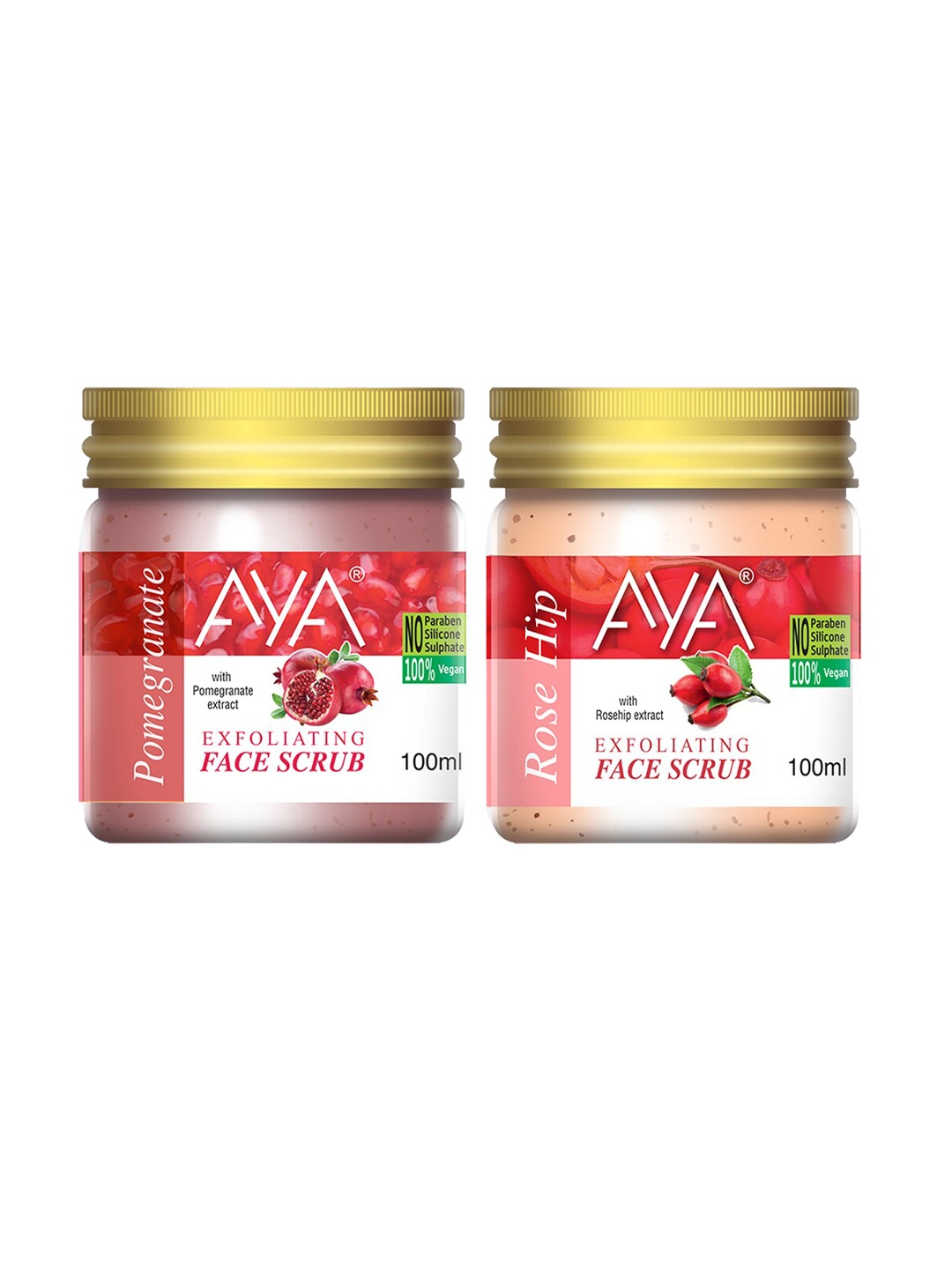 

AYA Set of Pomegranate & Rosehip Exfoliating Face Scrubs - 100 ml Each, Pink