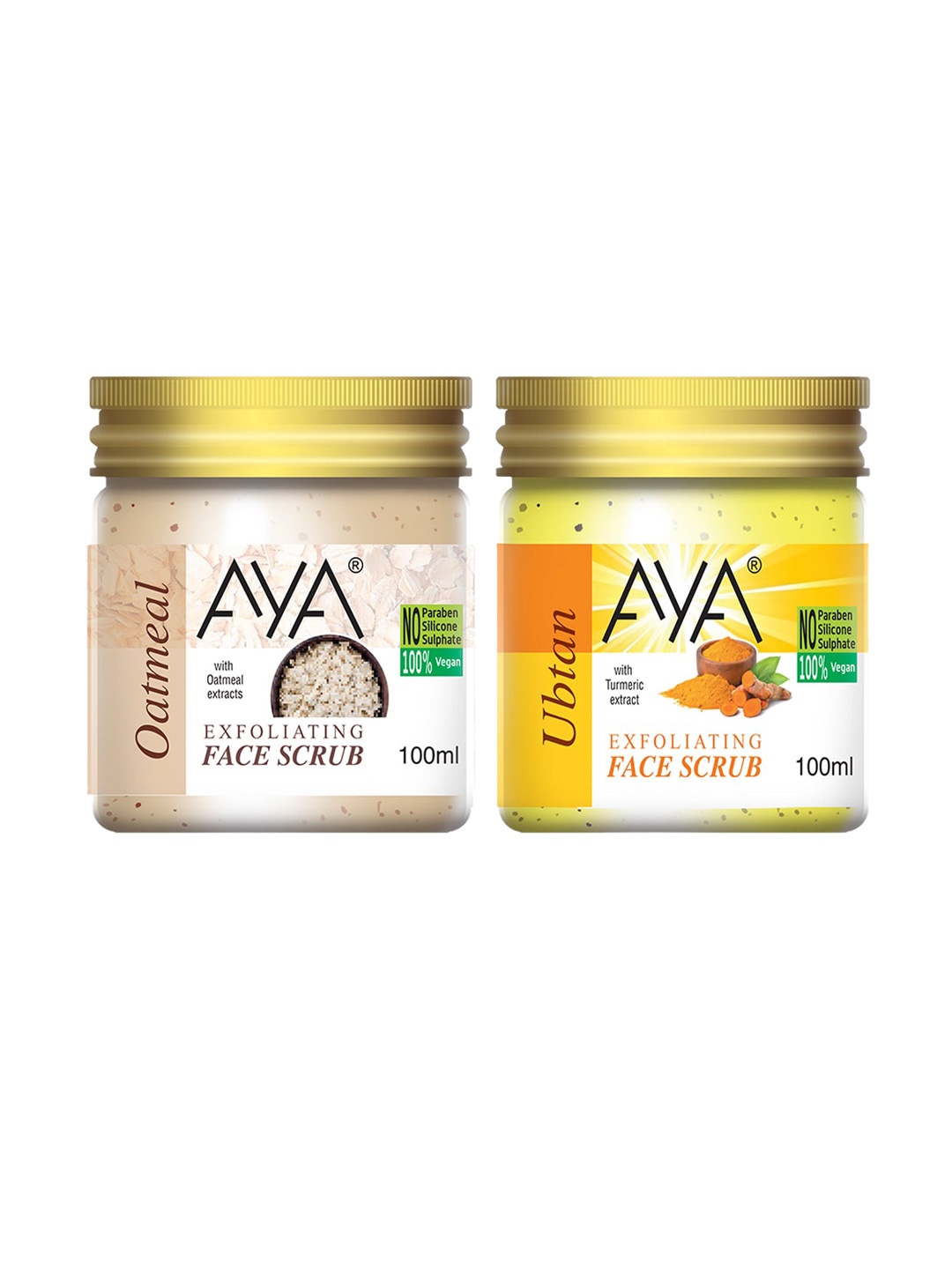 

AYA Set of Oatmeal & Ubtan Exfoliating Face Scrubs - 100 ml Each, Yellow