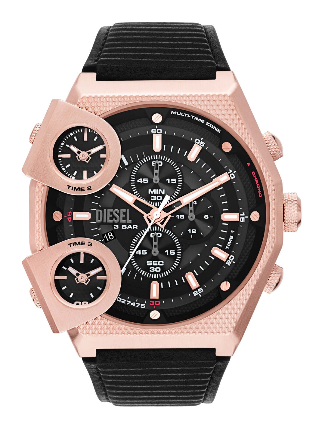 

DIESEL Men Sideshow Leather Straps Analogue Chronograph Watch DZ7475, Black