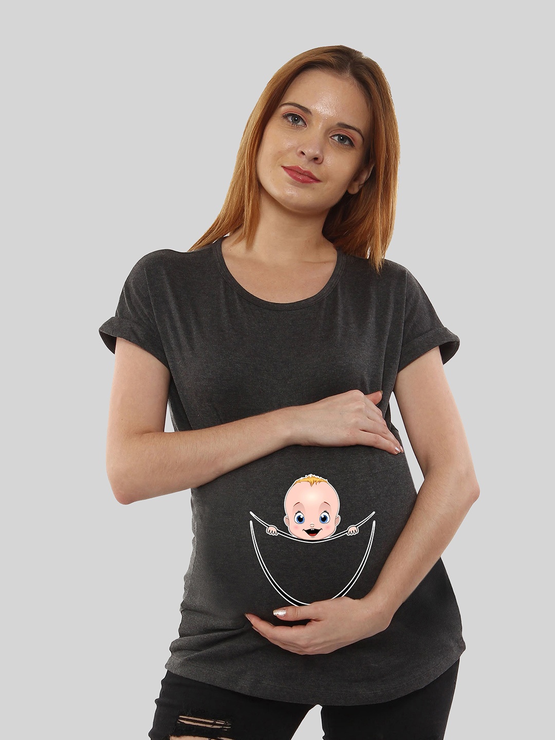 

SillyBoom Graphic Printed Maternity Cotton T-shirt, Charcoal