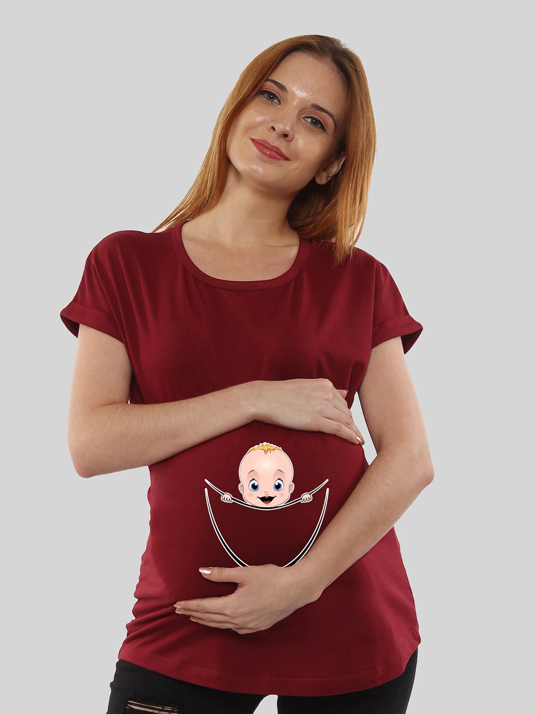 

SillyBoom Graphic Printed dolman sleeves Cotton Maternity T-shirt, Maroon