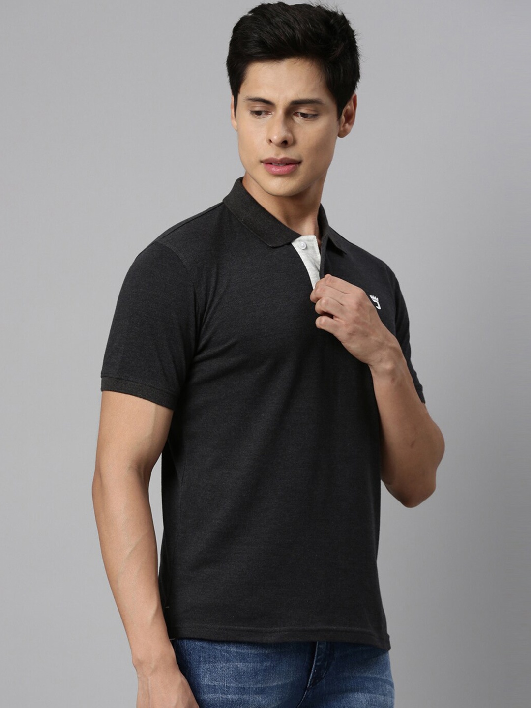 

Joven Polo Collar Pure Cotton T-shirt, Black