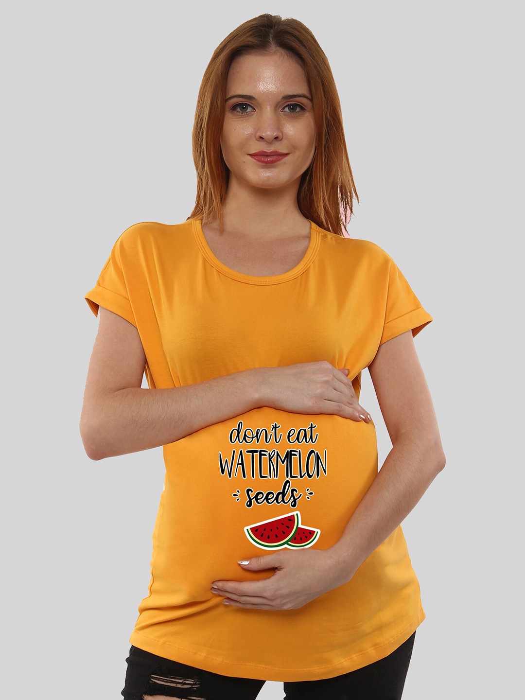 

SillyBoom Typography Printed Dolman Sleeve Cotton Maternity T-shirt, Mustard