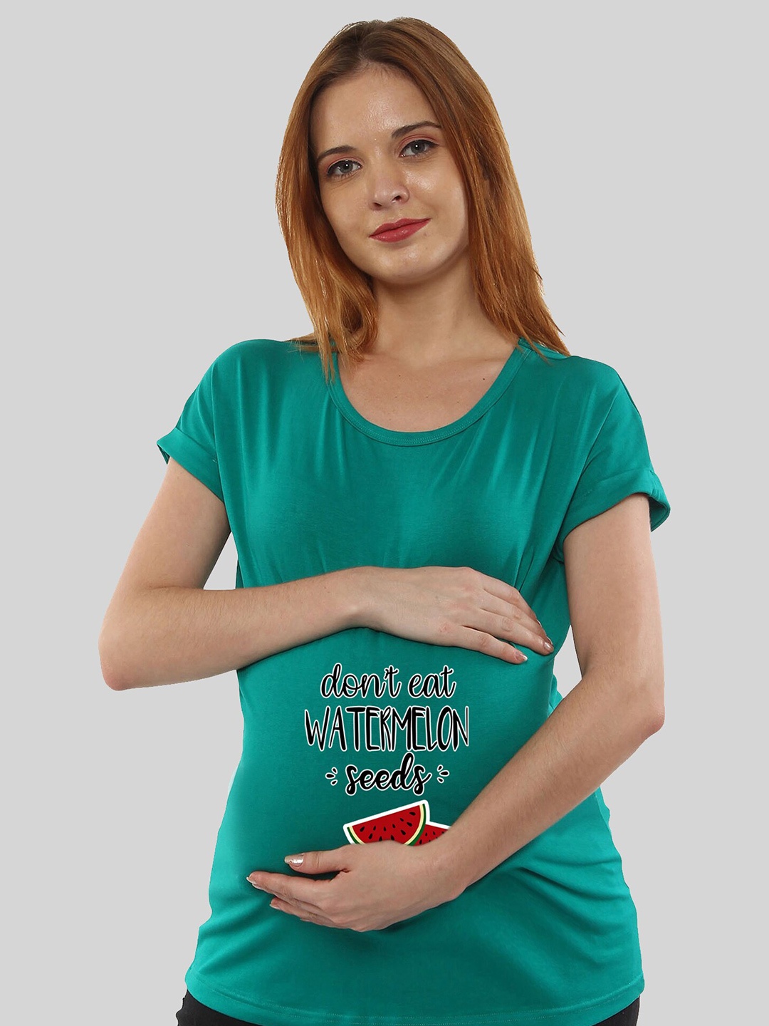 

SillyBoom Typography Printed Cotton Extended Sleeves Maternity T-shirt, Teal