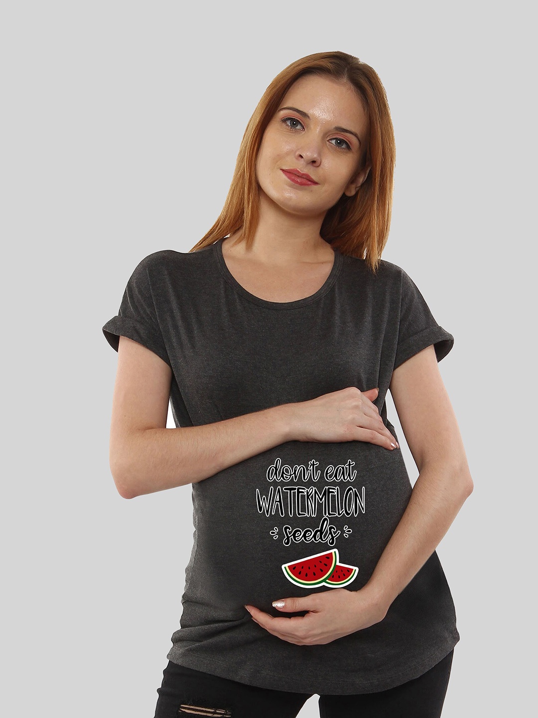 

SillyBoom Typography Printed Cotton Maternity T-shirt, Charcoal