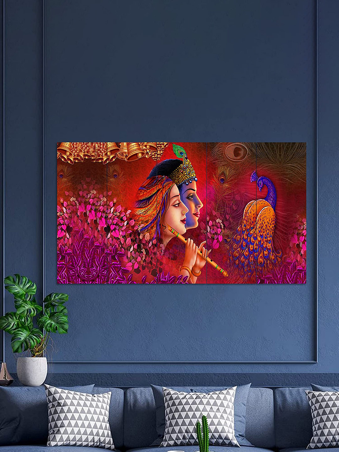 

Perpetual Red & Pink 5 Pieces Radha Krishna 3D Framed Wall Paintings