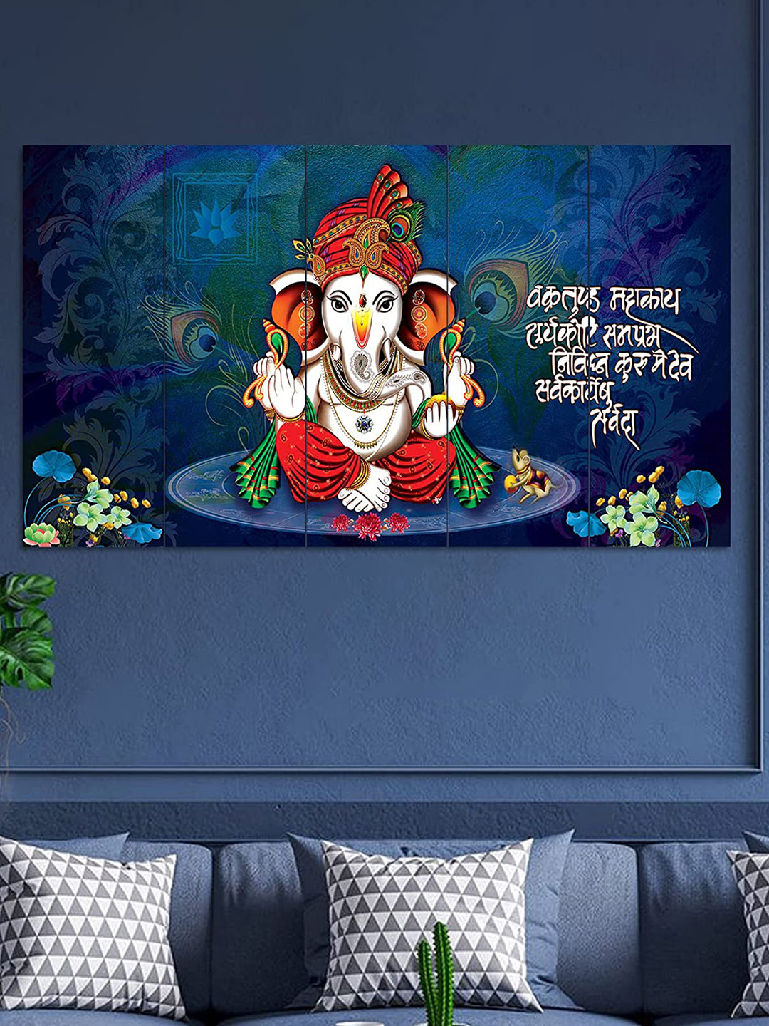 

Perpetual Blue & Off White 5 Pieces Ganesha 3D Framed Wall Paintings