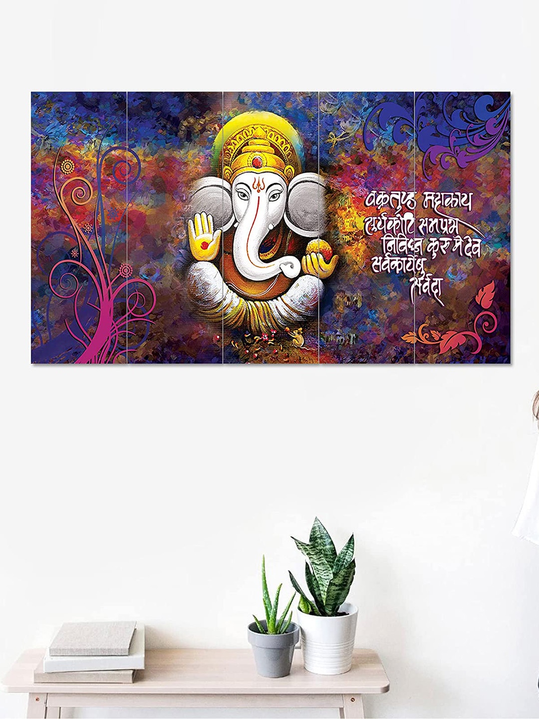 

Perpetual Blue & Pink 5 Pieces Ganesha Scenery 3d Wooden Framed Wall Paintings