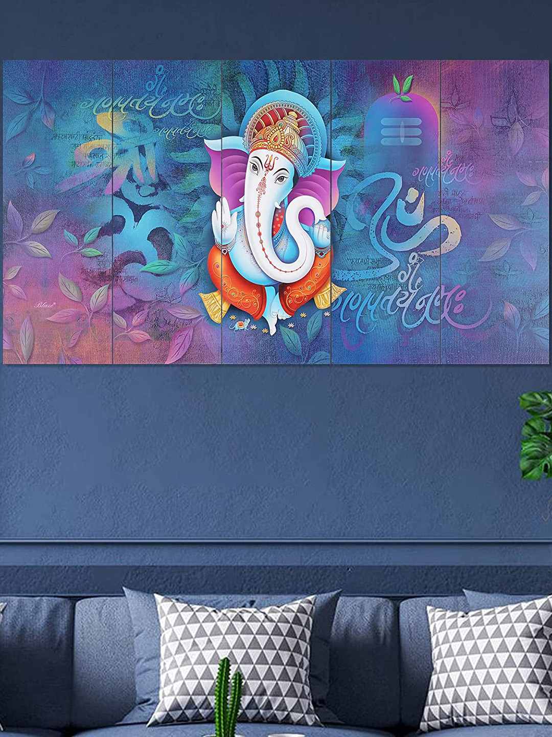 

Perpetual Blue & Lavender 5 Pieces Ganesha 3D Framed Wall Painting