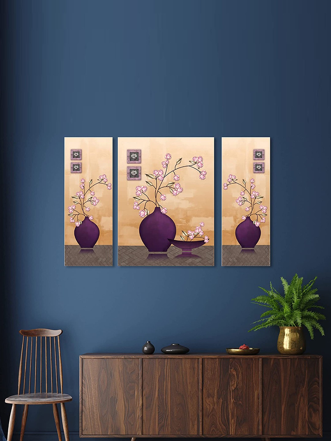 

Perpetual Beige & Purple 3 Pieces Self Adhesive Framed Floral Art Flower Wall Painting