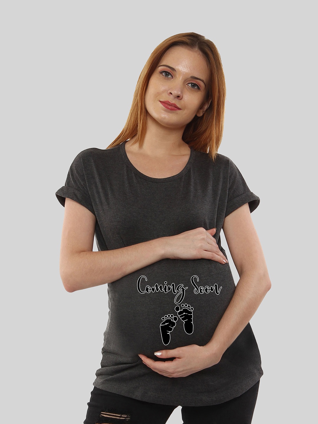 

SillyBoom Typography Printed Dolman sleeves Cotton Maternity T-Shirt, Charcoal