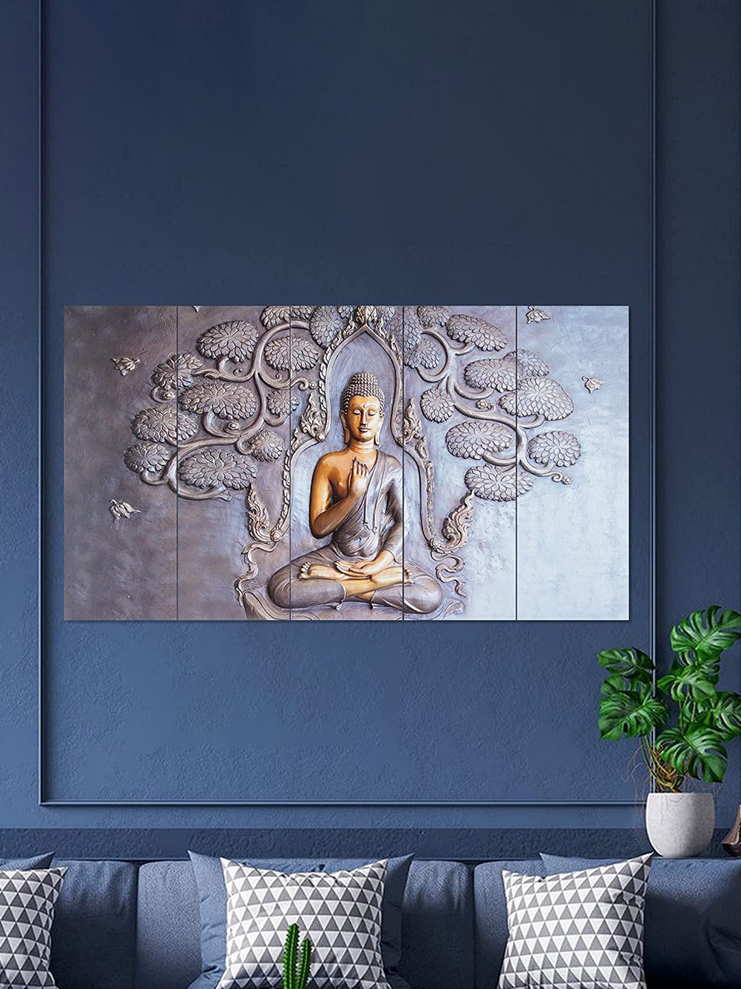 

Perpetual Grey & Gold-Toned Set of 5 Framed Wall Painting