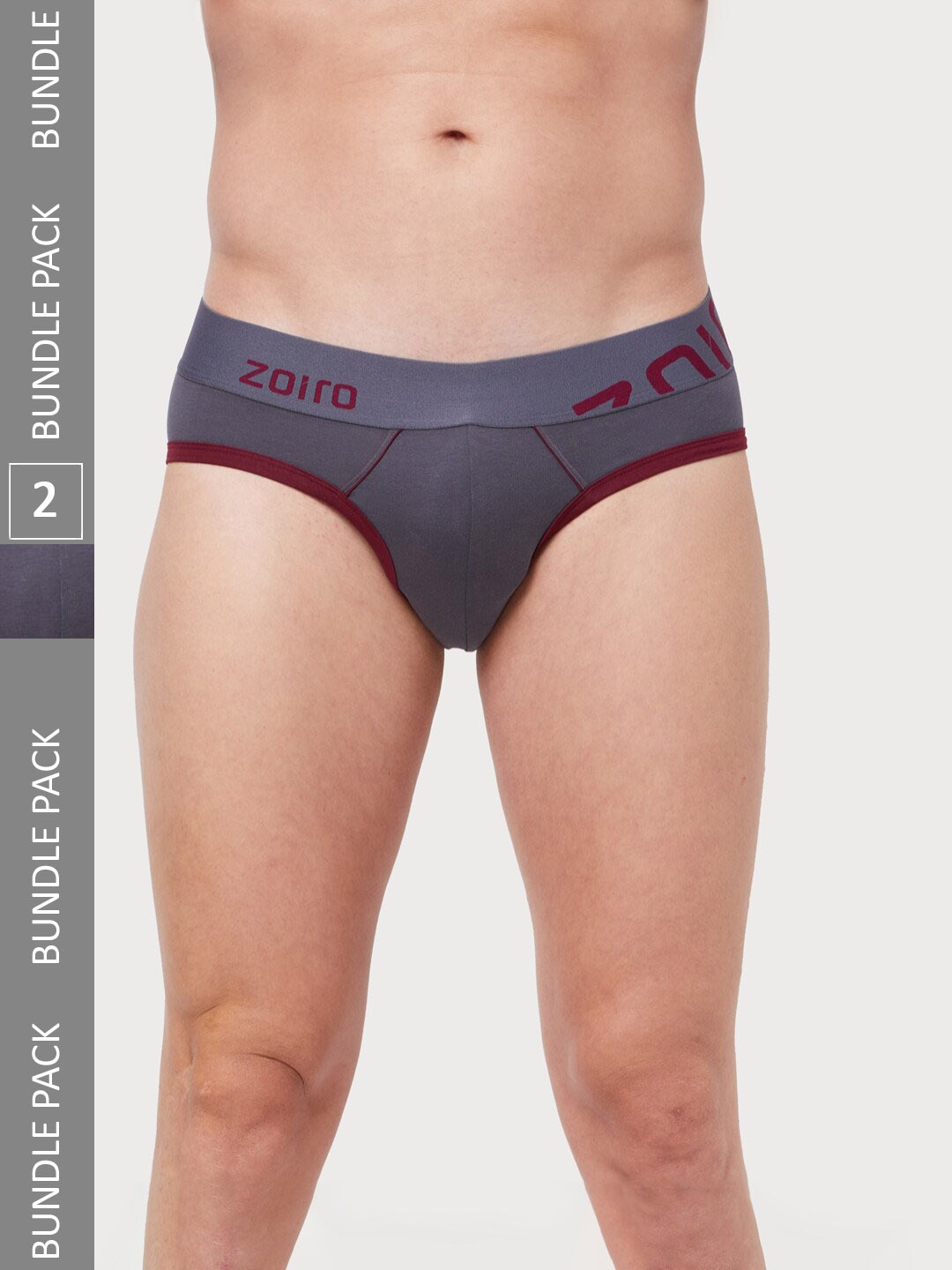 

Zoiro Men Pack Of 2 Anti Bacterial Basic Briefs, Grey