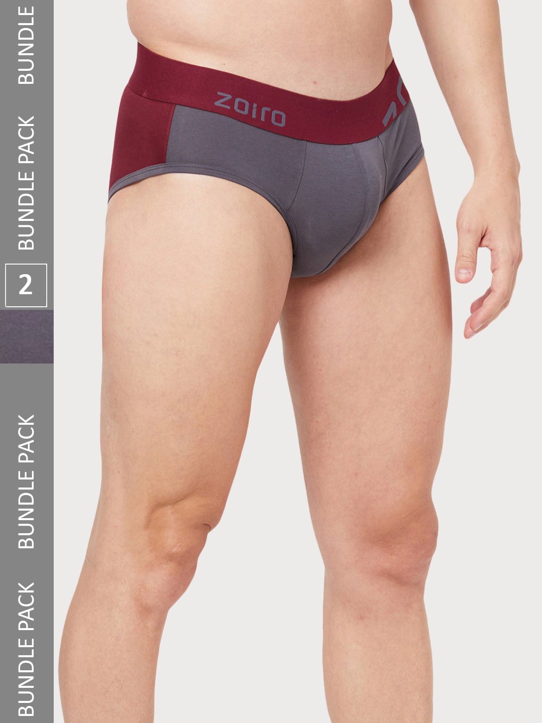 

Zoiro Men Pack Of 2 Coloublocked Anti-Bacterial Basic Briefs, Grey
