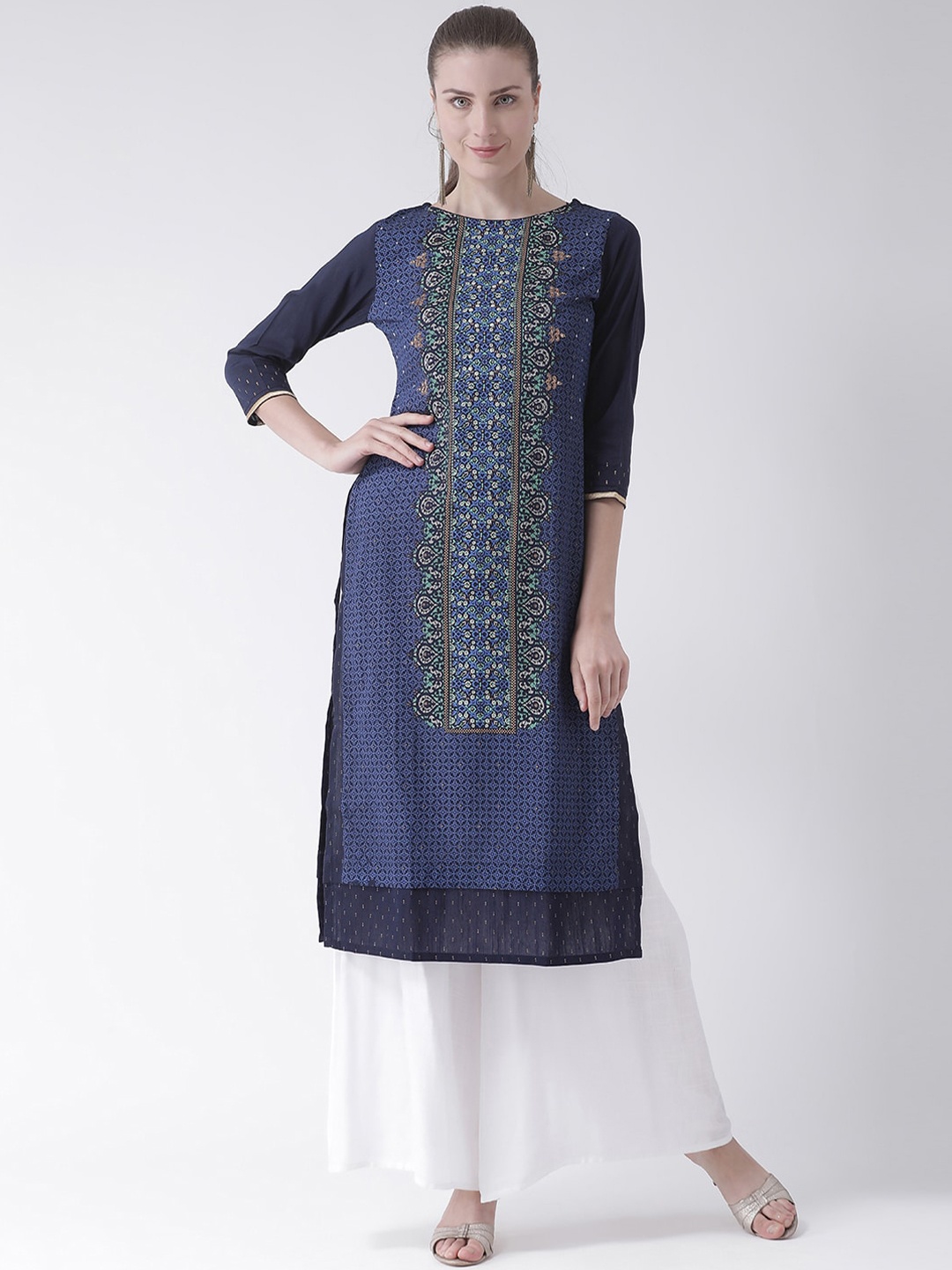 

Span Ethnic Motifs Printed Thread Work Cotton Kurta, Blue