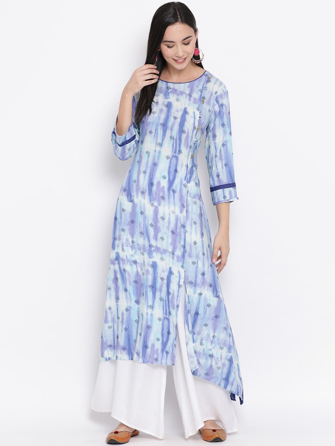 

Span Ethnic Motifs Printed A-Line Kurta, Blue