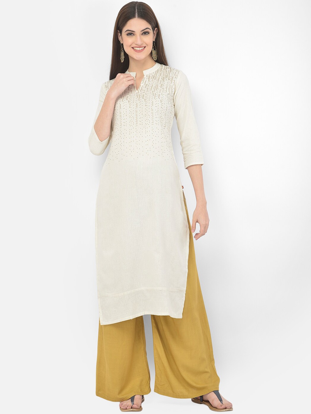 

Span Women White Printed Cotton Straight Kurta