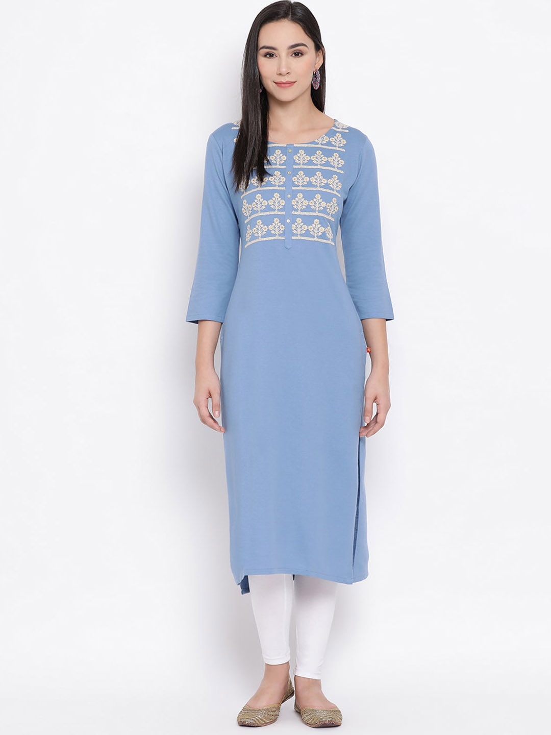 

Span Ethnic Motifs Embroidered Cotton Straight Kurta, Blue