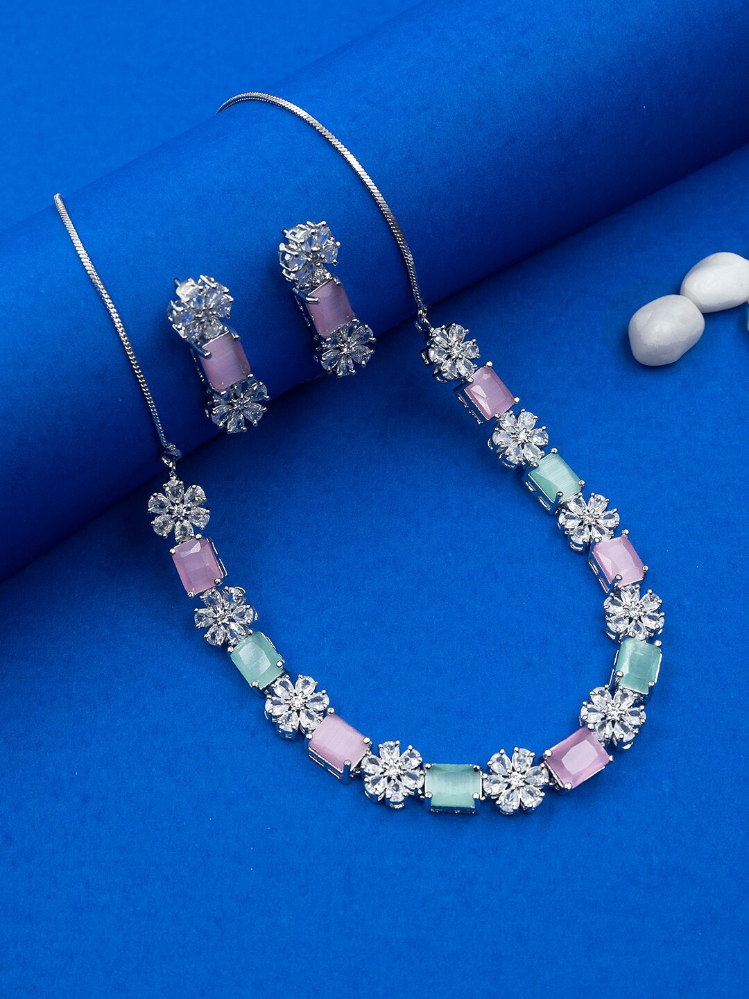 

StileAdda Silver-Plated CZ-Studded Jewellery Set, Blue
