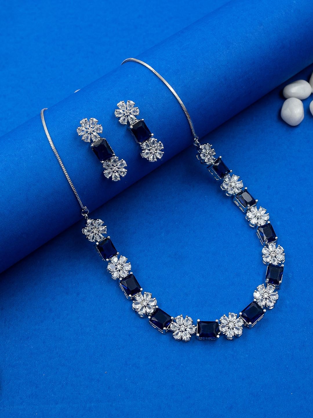 

StileAdda Silver-Plated CZ-Studded Jewellery Set