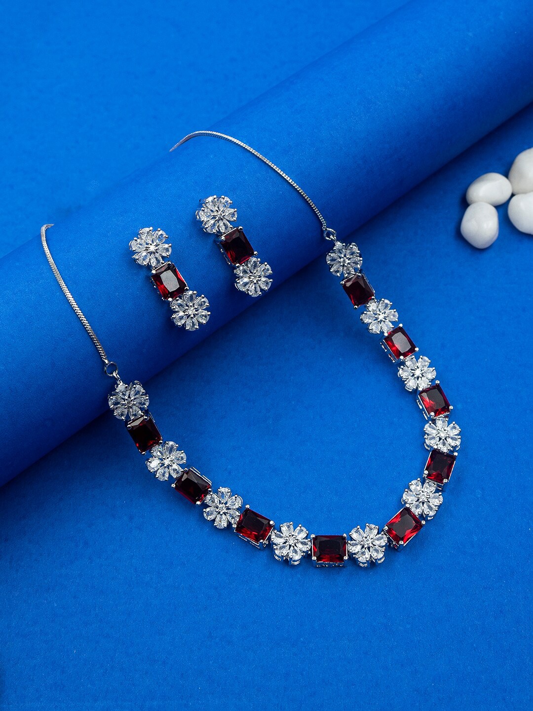 

StileAdda Silver-Plated CZ-Studded Jewellery Set