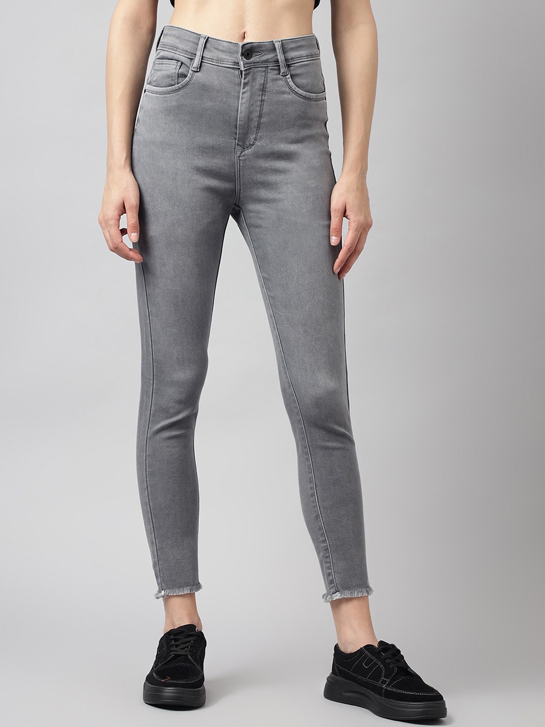 

Code 61 Women Skinny Fit High-Rise Light Fade Stretchable Jeans, Grey