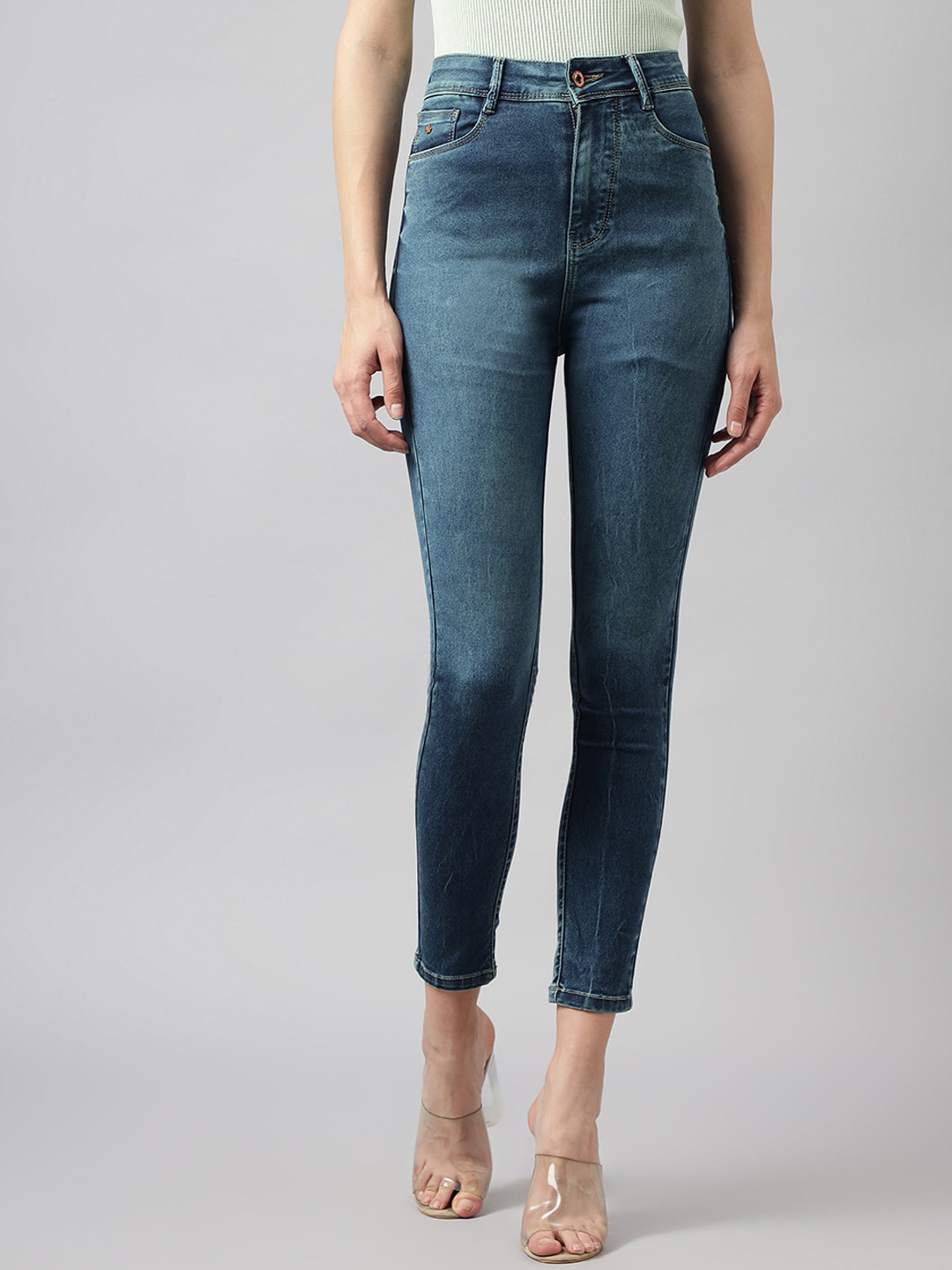 

Code 61 Women Skinny Fit High-Rise Light Fade Stretchable Jeans, Blue