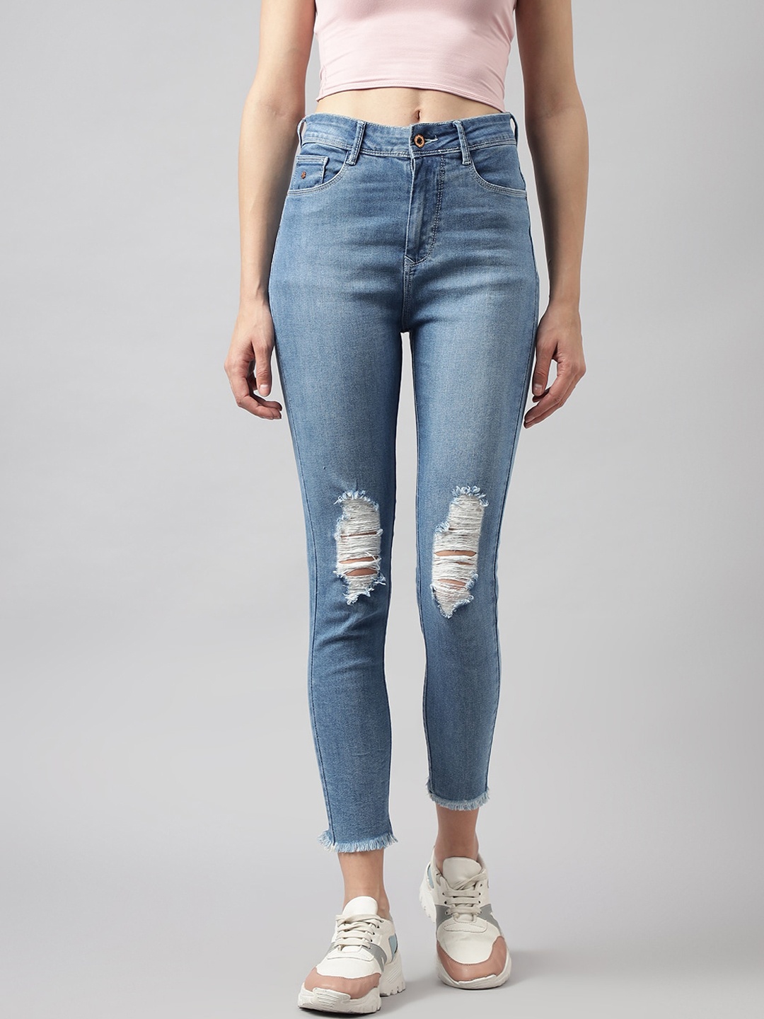 

Code 61 Women Skinny Fit High-Rise Highly Distressed Stretchable Jeans, Blue