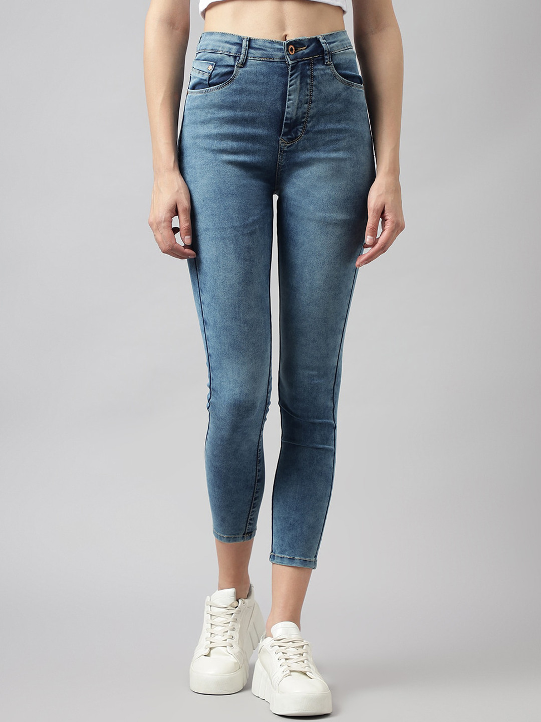 

Code 61 Women Skinny Fit High-Rise Light Fade Stretchable Jeans, Blue