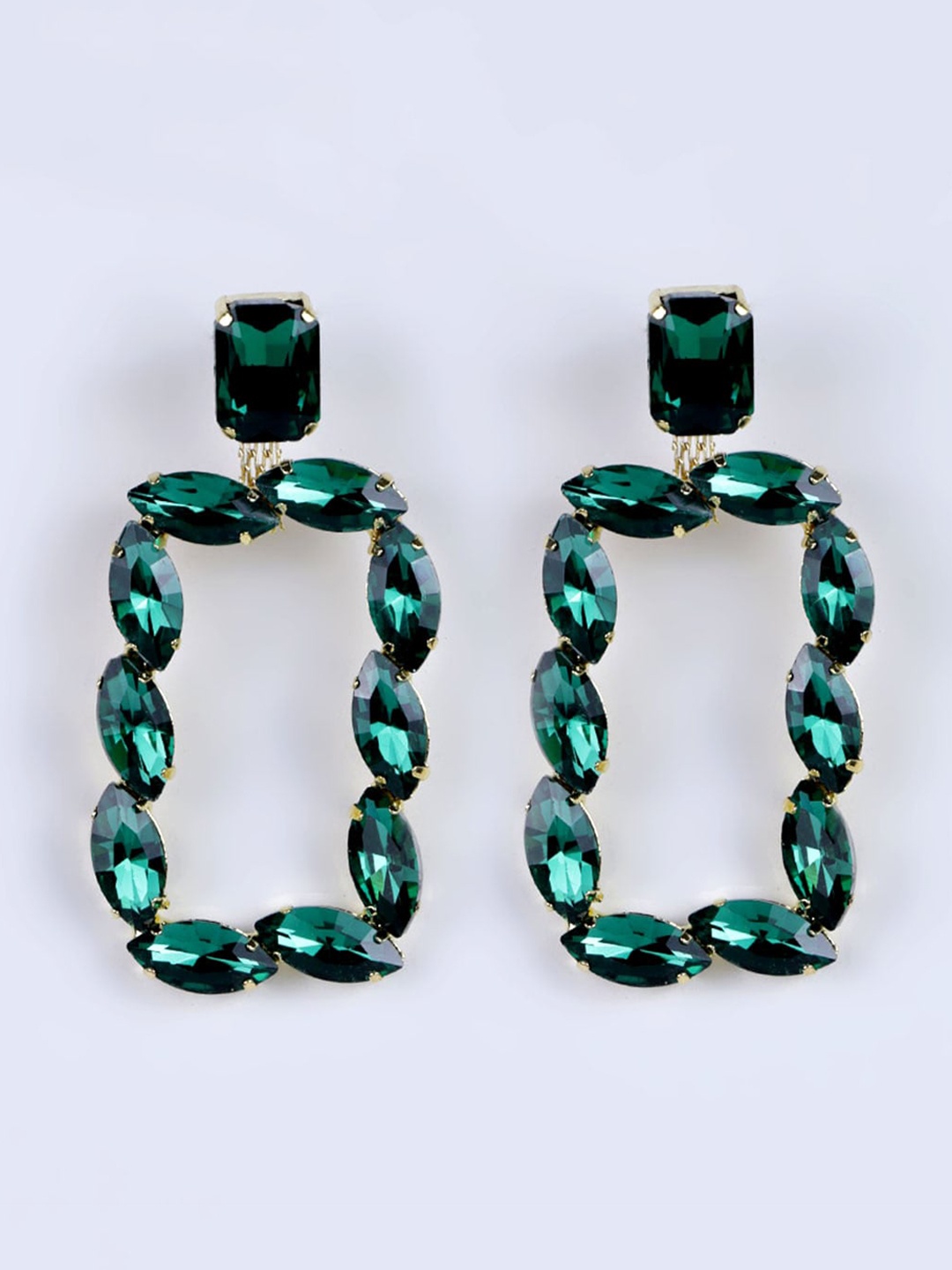 

Krelin Gold Plated Stone Studded Geometric Drop Earrings, Green