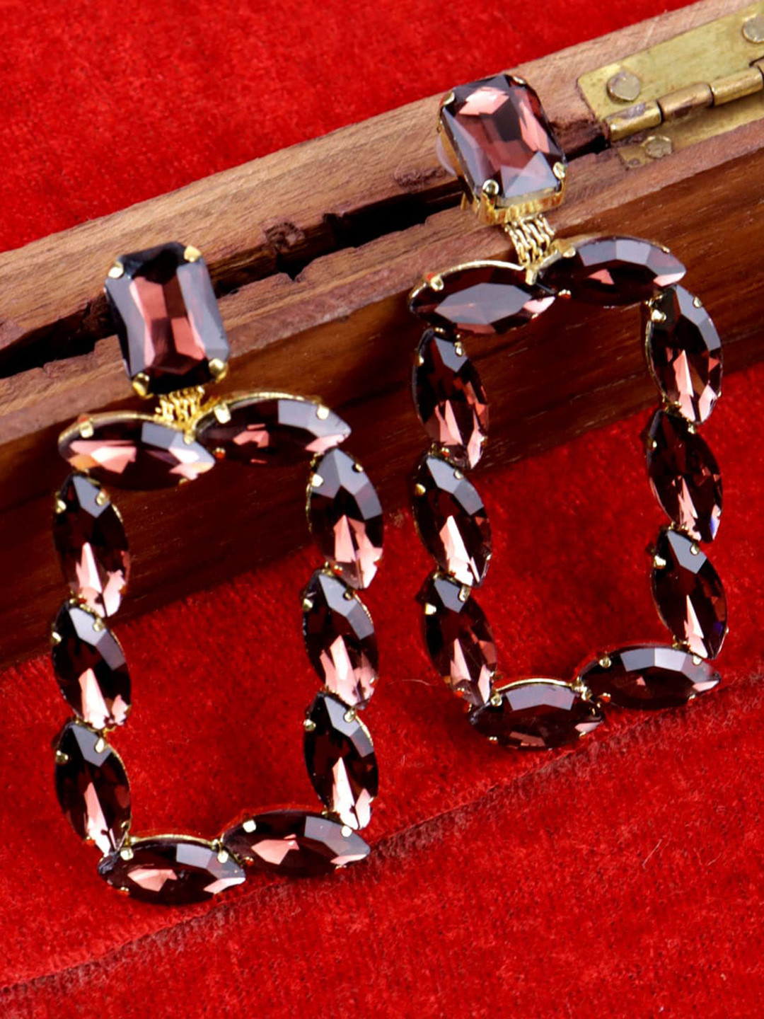 

Krelin Gold Plated Stone Studded Geometric Drop Earrings, Brown