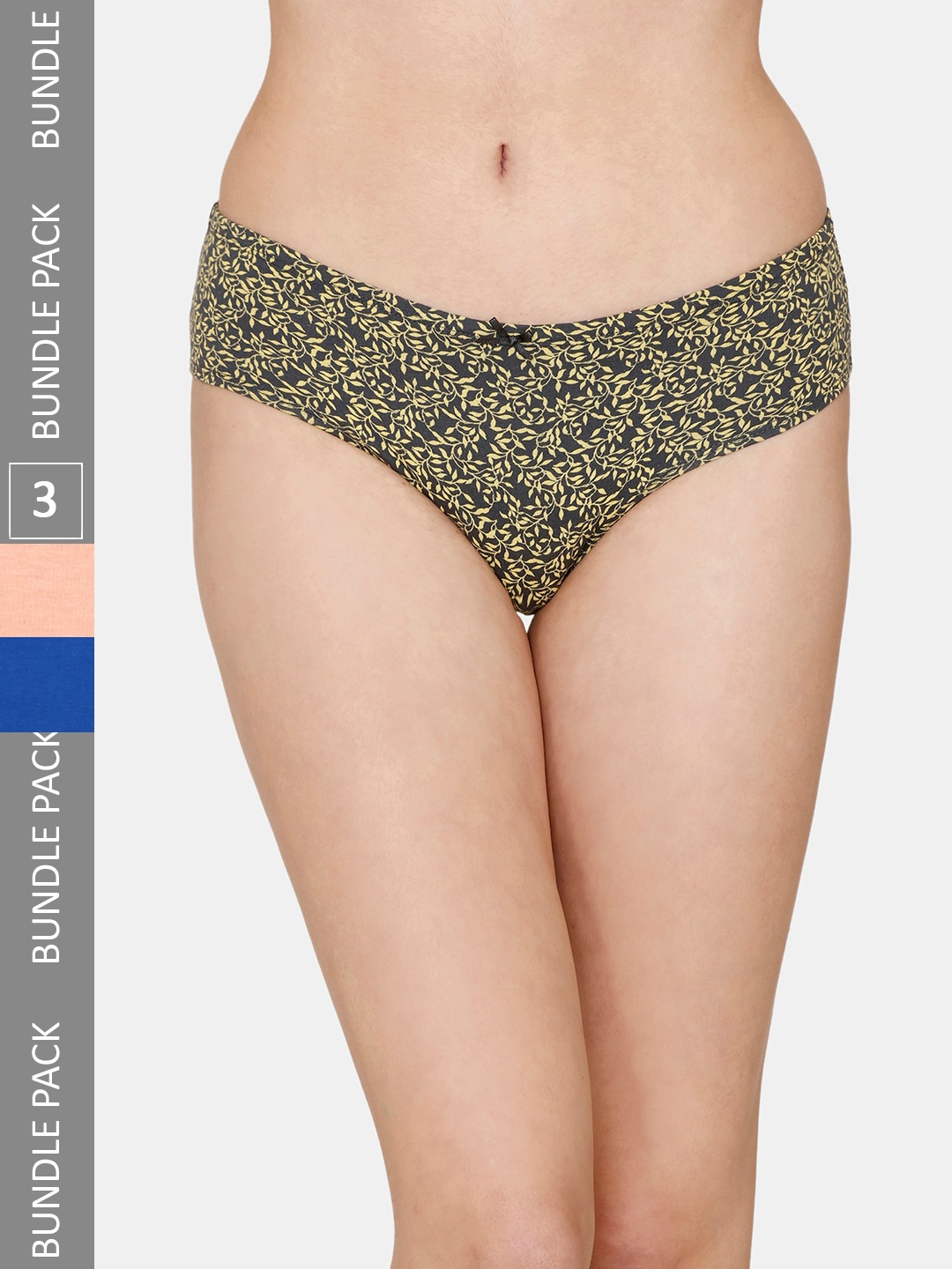 Zivame Pack Of 3 Mid-Rise Printed Pure Cotton Hipster Briefs, Peach