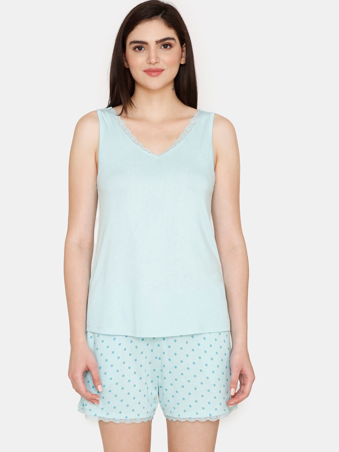 

Zivame Polka Dots Printed Night Suit, Blue