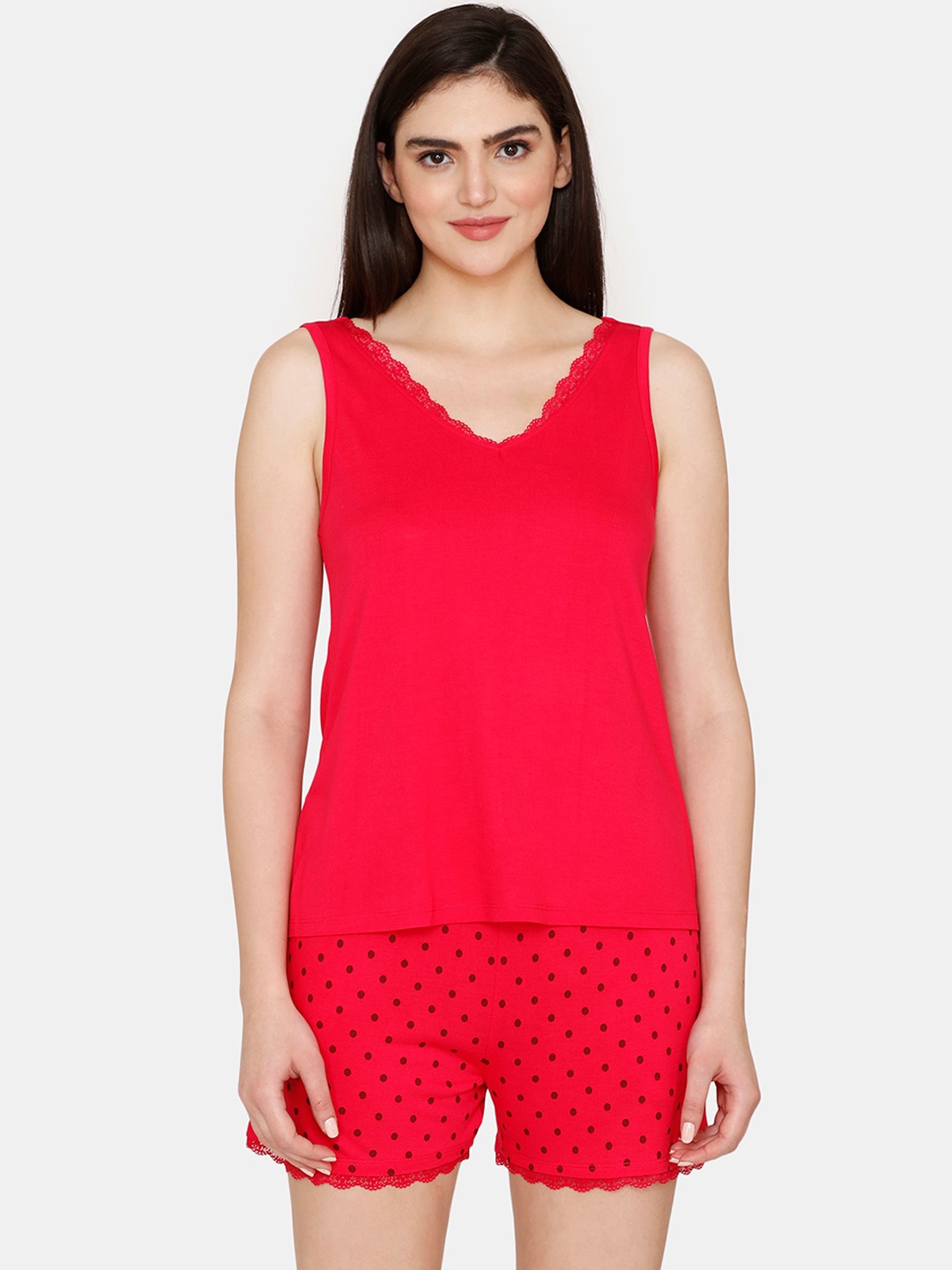 

Zivame Polka Dots Printed Night Suit, Pink