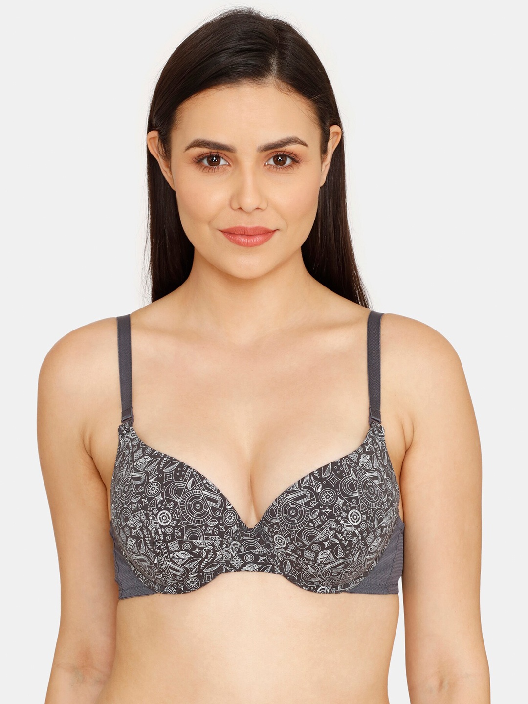 

Zivame Floral Underwired Lightly Padded All Day Comfort Seamless T-shirt Bra, Grey