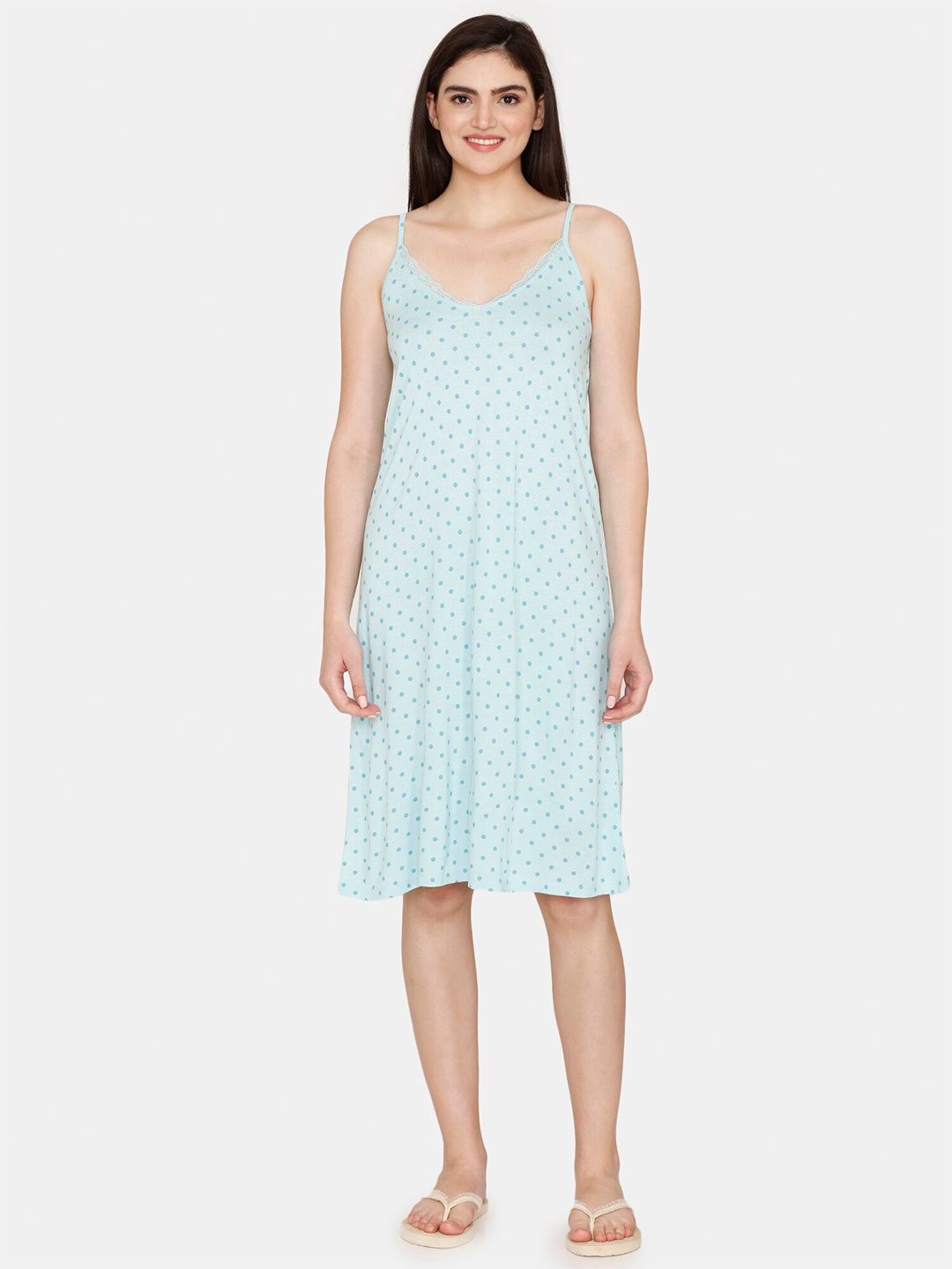 

Zivame Polka Dots Printed Nightdress, Blue