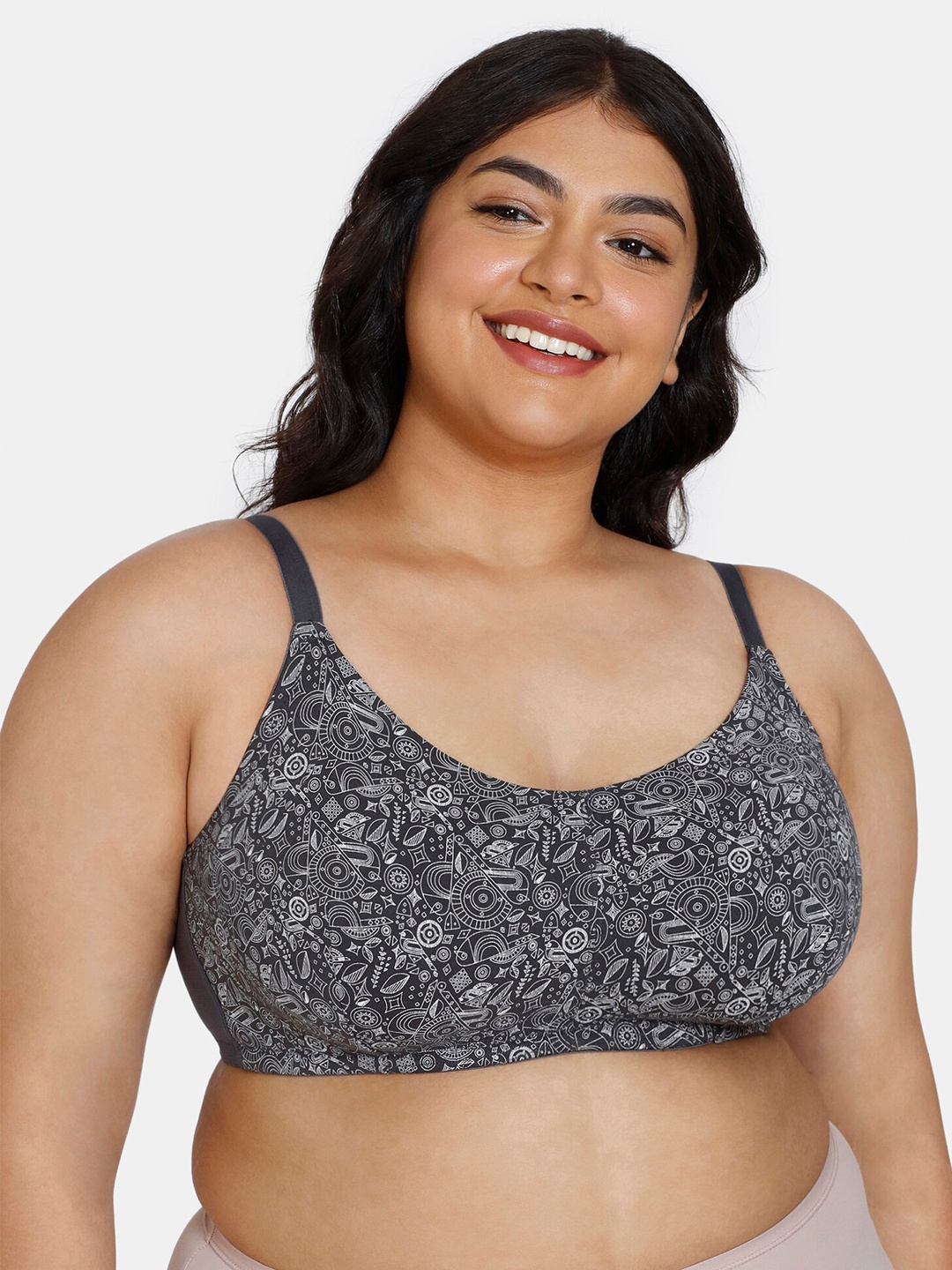 

Zivame Plus Size Floral Non-Padded Non-Wired All Day Conform Bra, Grey